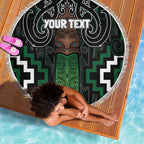 Maori Taiaha Pounamu Whakairo Personalized Beach Blanket Jade Poutama Motifs