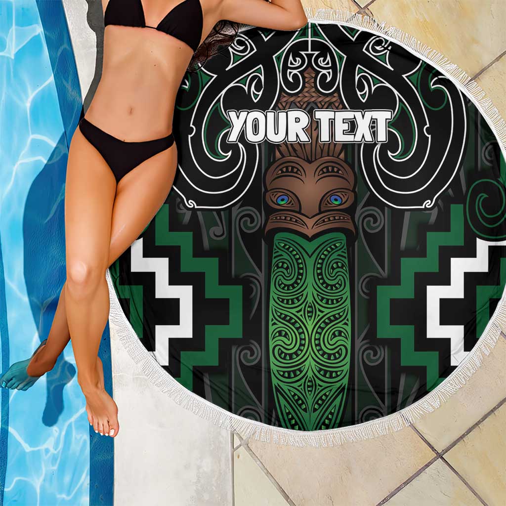 Maori Taiaha Pounamu Whakairo Personalized Beach Blanket Jade Poutama Motifs