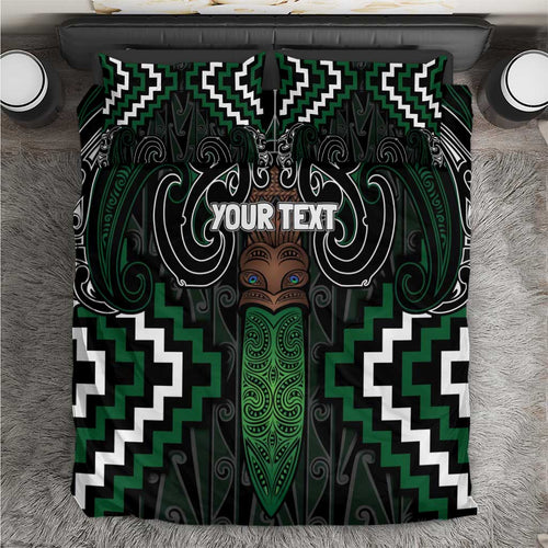 Maori Taiaha Pounamu Whakairo Personalized Bedding Set Jade Poutama Motifs