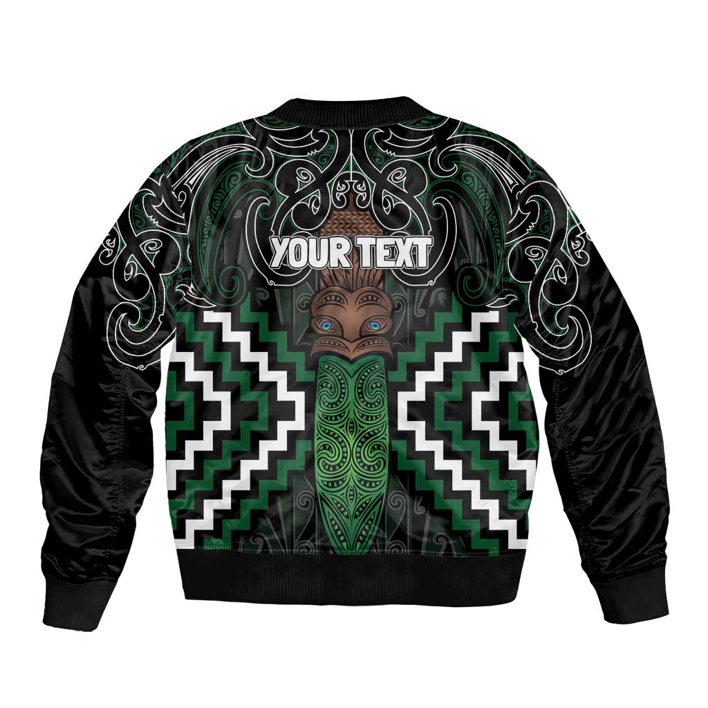 Maori Taiaha Pounamu Whakairo Personalized Bomber Jacket Jade Poutama Motifs