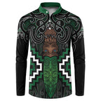 Maori Taiaha Pounamu Whakairo Personalized Button Sweatshirt Jade Poutama Motifs