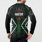 Maori Taiaha Pounamu Whakairo Personalized Button Sweatshirt Jade Poutama Motifs