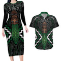 Maori Taiaha Pounamu Whakairo Personalized Couples Matching Long Sleeve Bodycon Dress and Hawaiian Shirt Jade Poutama Motifs