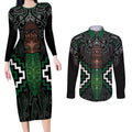 Maori Taiaha Pounamu Whakairo Personalized Couples Matching Long Sleeve Bodycon Dress and Long Sleeve Button Shirt Jade Poutama Motifs