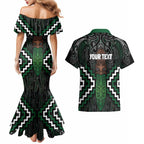 Maori Taiaha Pounamu Whakairo Personalized Couples Matching Mermaid Dress and Hawaiian Shirt Jade Poutama Motifs