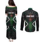 Maori Taiaha Pounamu Whakairo Personalized Couples Matching Puletasi and Long Sleeve Button Shirt Jade Poutama Motifs
