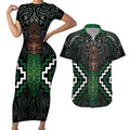 Maori Taiaha Pounamu Whakairo Personalized Couples Matching Short Sleeve Bodycon Dress and Hawaiian Shirt Jade Poutama Motifs