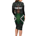 Maori Taiaha Pounamu Whakairo Personalized Family Matching Long Sleeve Bodycon Dress and Hawaiian Shirt Jade Poutama Motifs