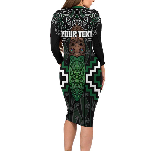 Maori Taiaha Pounamu Whakairo Personalized Family Matching Long Sleeve Bodycon Dress and Hawaiian Shirt Jade Poutama Motifs