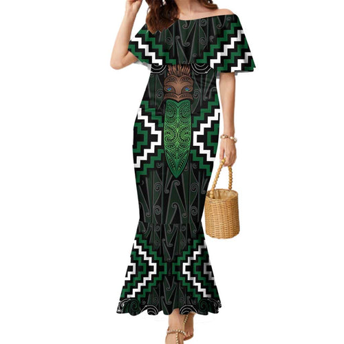 Maori Taiaha Pounamu Whakairo Personalized Family Matching Mermaid Dress and Hawaiian Shirt Jade Poutama Motifs