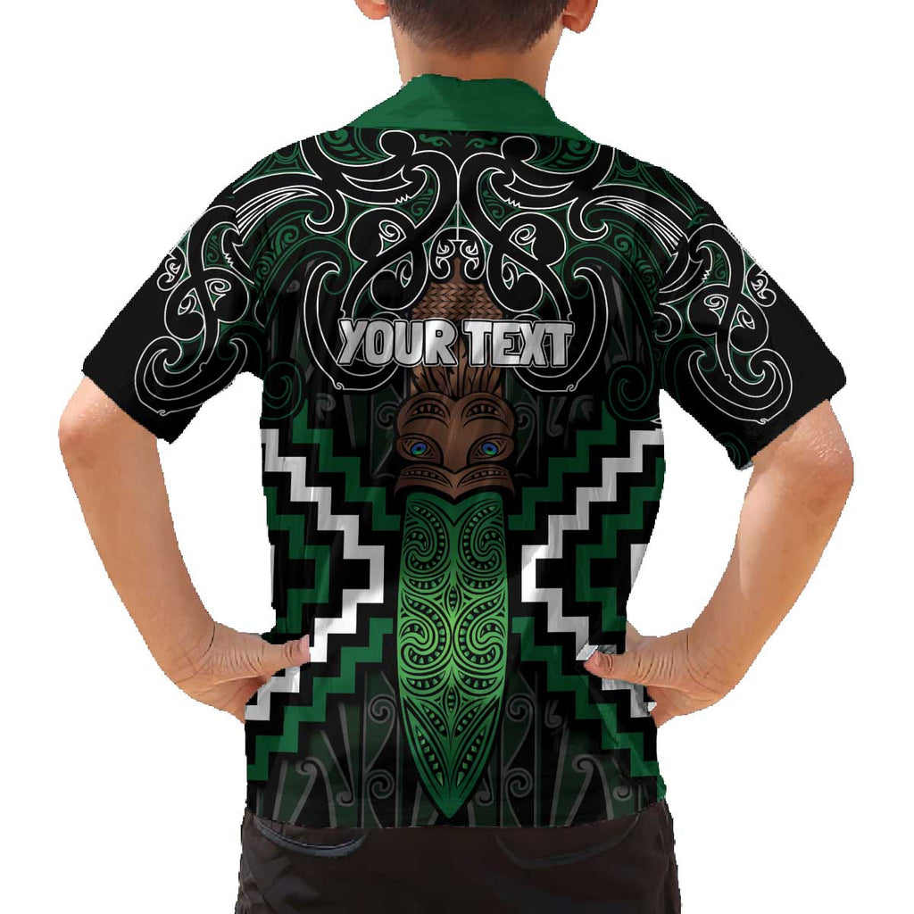Maori Taiaha Pounamu Whakairo Personalized Family Matching Off The Shoulder Long Sleeve Dress and Hawaiian Shirt Jade Poutama Motifs