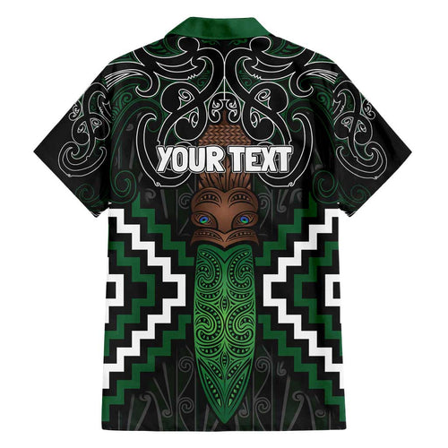 Maori Taiaha Pounamu Whakairo Personalized Family Matching Off Shoulder Short Dress and Hawaiian Shirt Jade Poutama Motifs