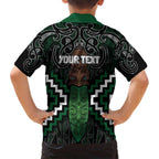 Maori Taiaha Pounamu Whakairo Personalized Family Matching Puletasi and Hawaiian Shirt Jade Poutama Motifs