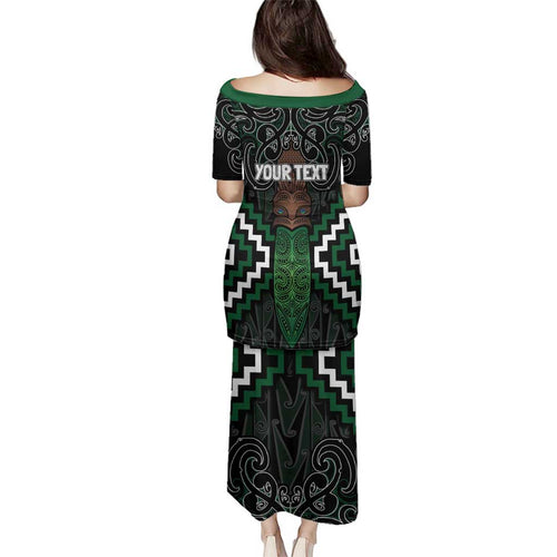 Maori Taiaha Pounamu Whakairo Personalized Family Matching Puletasi and Hawaiian Shirt Jade Poutama Motifs