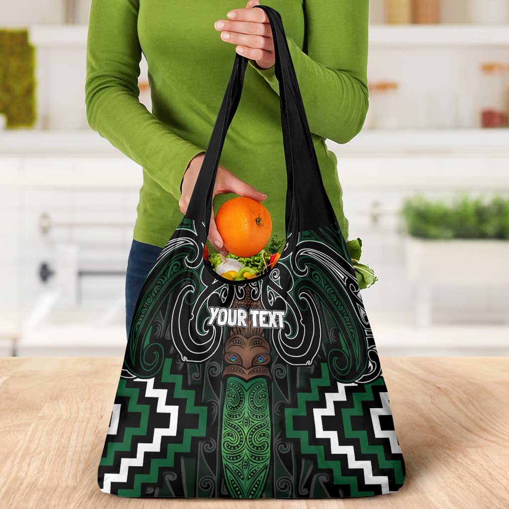 Maori Taiaha Pounamu Whakairo Personalized Grocery Bag Jade Poutama Motifs