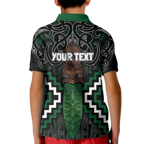 Maori Taiaha Pounamu Whakairo Personalized Kid Polo Shirt Jade Poutama Motifs