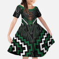 Maori Taiaha Pounamu Whakairo Personalized Kid Short Sleeve Dress Jade Poutama Motifs