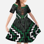 Maori Taiaha Pounamu Whakairo Personalized Kid Short Sleeve Dress Jade Poutama Motifs