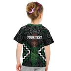 Maori Taiaha Pounamu Whakairo Personalized Kid T Shirt Jade Poutama Motifs