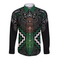 Maori Taiaha Pounamu Whakairo Personalized Long Sleeve Button Shirt Jade Poutama Motifs