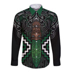 Maori Taiaha Pounamu Whakairo Personalized Long Sleeve Button Shirt Jade Poutama Motifs