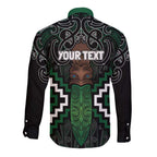 Maori Taiaha Pounamu Whakairo Personalized Long Sleeve Button Shirt Jade Poutama Motifs
