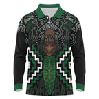 Maori Taiaha Pounamu Whakairo Personalized Long Sleeve Polo Shirt Jade Poutama Motifs
