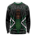 Maori Taiaha Pounamu Whakairo Personalized Long Sleeve Shirt Jade Poutama Motifs