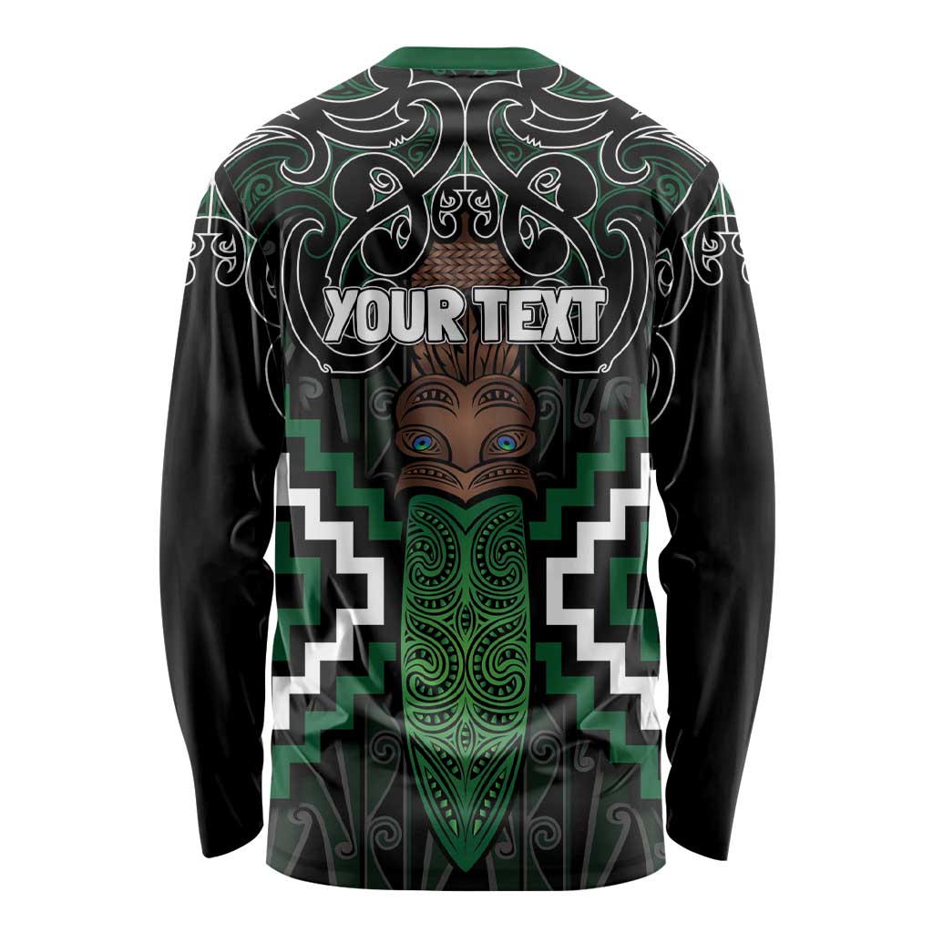 Maori Taiaha Pounamu Whakairo Personalized Long Sleeve Shirt Jade Poutama Motifs