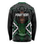 Maori Taiaha Pounamu Whakairo Personalized Long Sleeve Shirt Jade Poutama Motifs