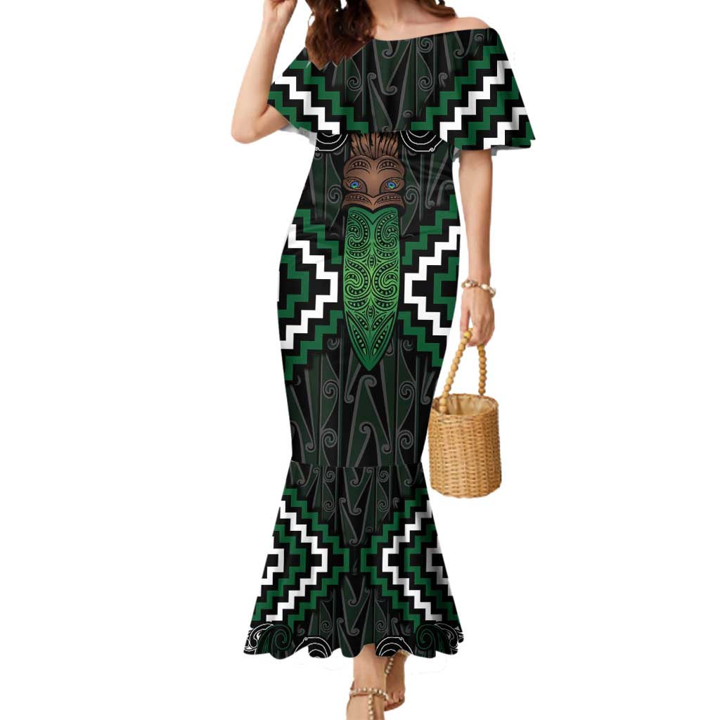 Maori Taiaha Pounamu Whakairo Personalized Mermaid Dress Jade Poutama Motifs
