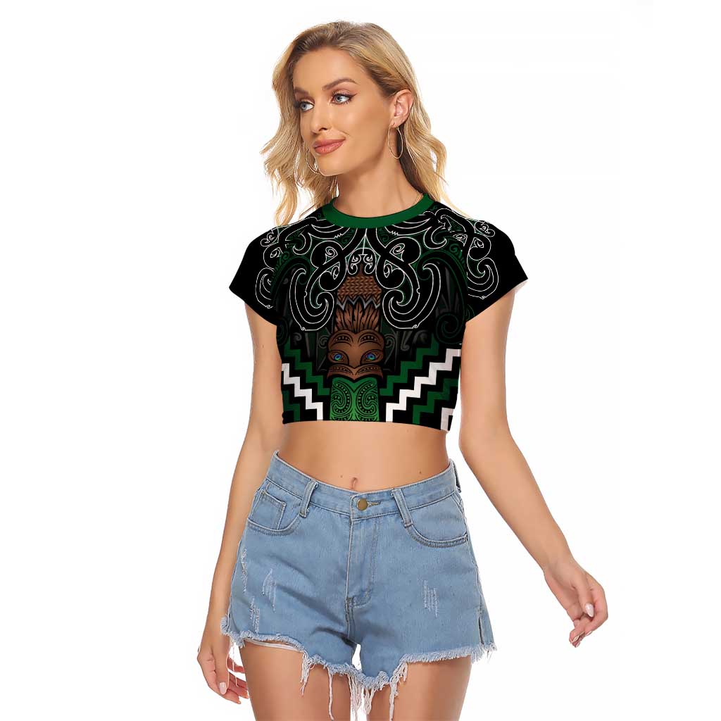 Maori Taiaha Pounamu Whakairo Personalized Raglan Cropped T Shirt Jade Poutama Motifs