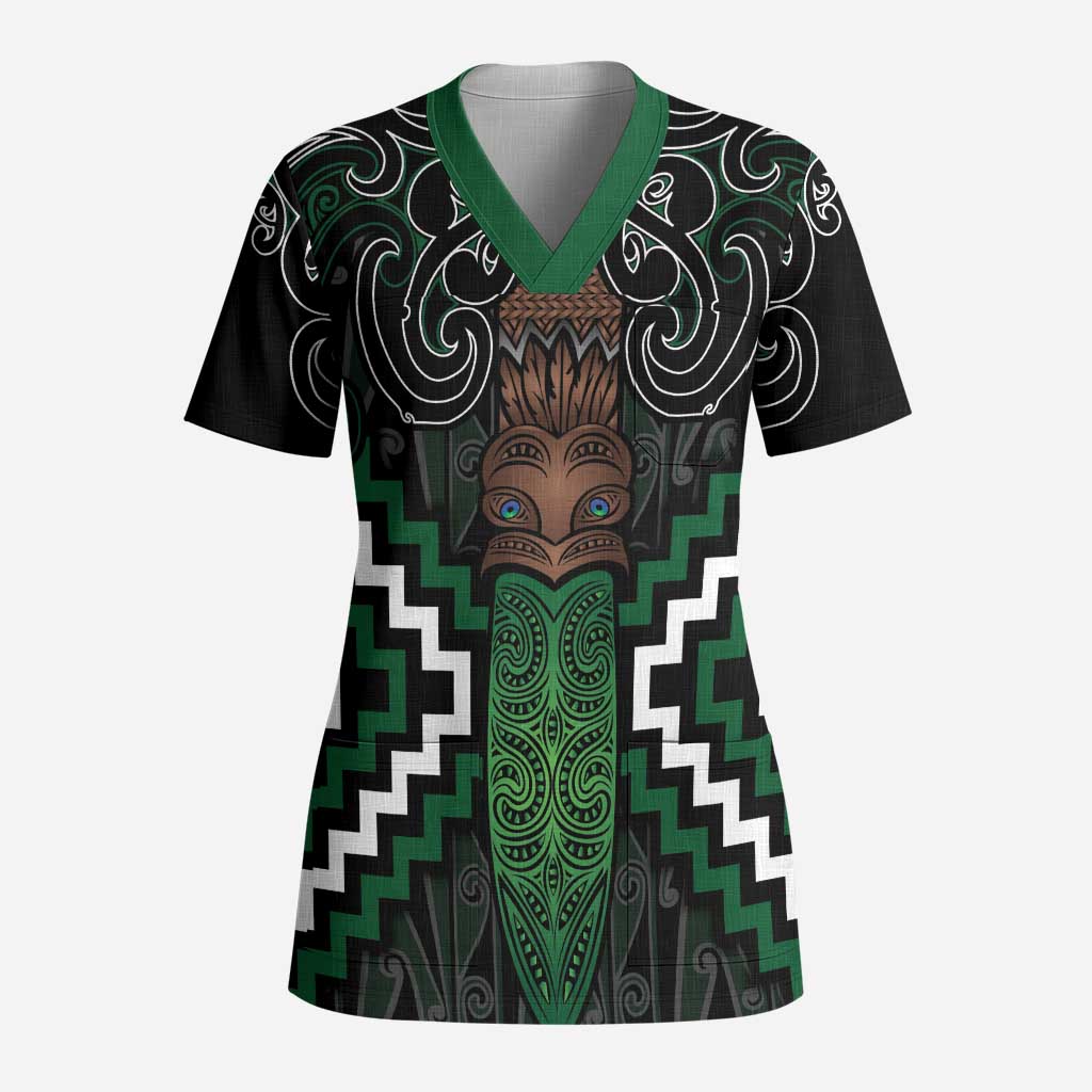 Maori Taiaha Pounamu Whakairo Personalized Scrub Top Jade Poutama Motifs - Aussie Hoodie