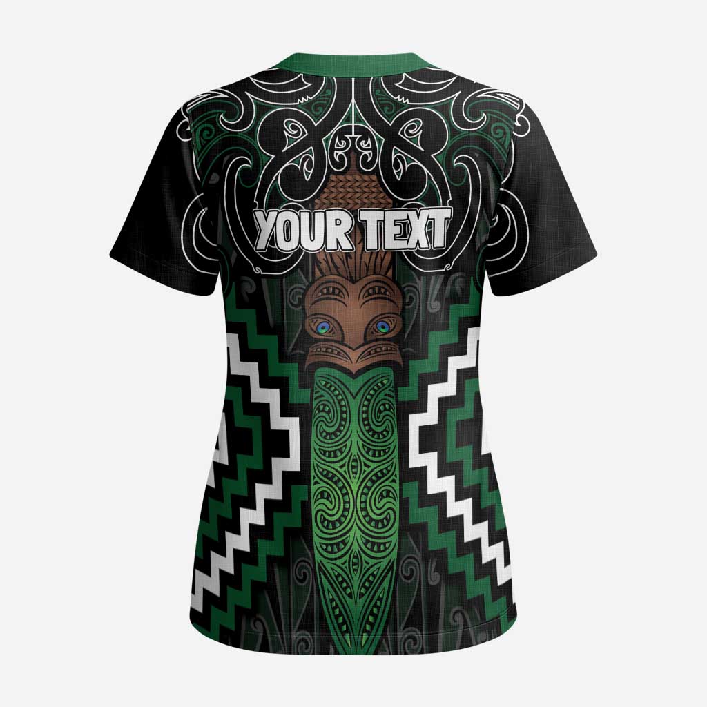 Maori Taiaha Pounamu Whakairo Personalized Scrub Top Jade Poutama Motifs - Aussie Hoodie