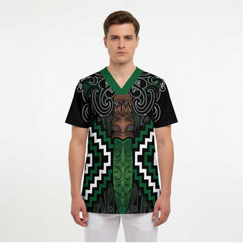Maori Taiaha Pounamu Whakairo Personalized Scrub Top Jade Poutama Motifs - Aussie Hoodie