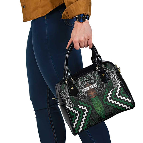 Maori Taiaha Pounamu Whakairo Personalized Shoulder Handbag Jade Poutama Motifs