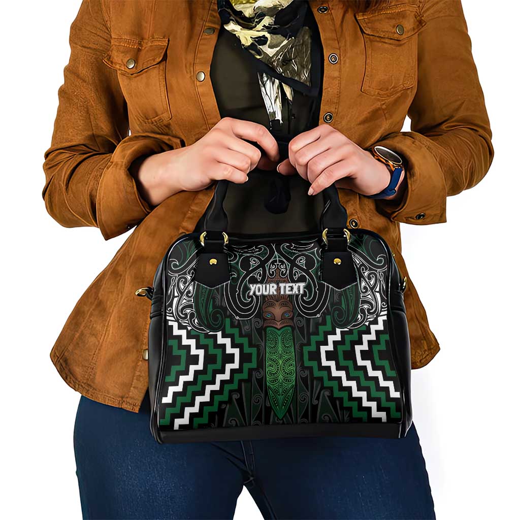 Maori Taiaha Pounamu Whakairo Personalized Shoulder Handbag Jade Poutama Motifs
