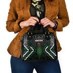 Maori Taiaha Pounamu Whakairo Personalized Shoulder Handbag Jade Poutama Motifs