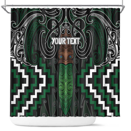 Maori Taiaha Pounamu Whakairo Personalized Shower Curtain Jade Poutama Motifs