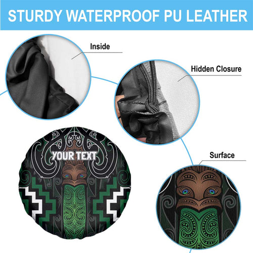 Maori Taiaha Pounamu Whakairo Personalized Spare Tire Cover Jade Poutama Motifs