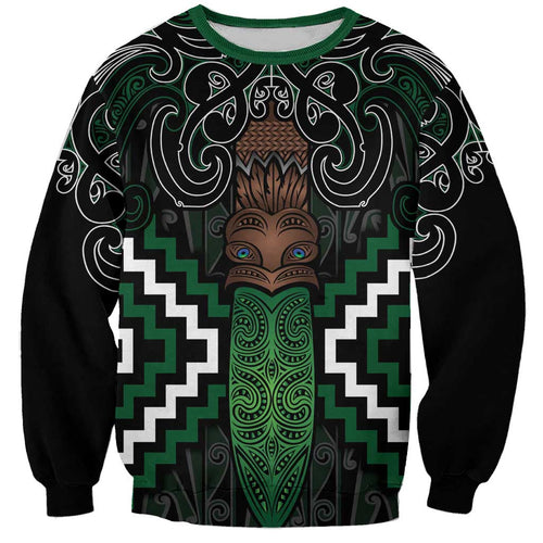 Maori Taiaha Pounamu Whakairo Personalized Sweatshirt Jade Poutama Motifs