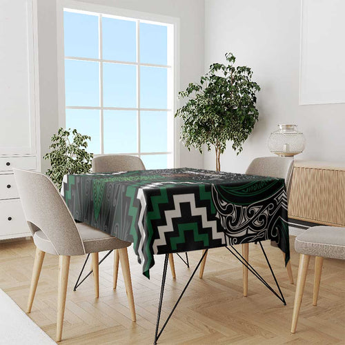 Maori Taiaha Pounamu Whakairo Personalized Tablecloth Jade Poutama Motifs