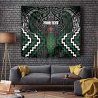 Maori Taiaha Pounamu Whakairo Personalized Tapestry Jade Poutama Motifs