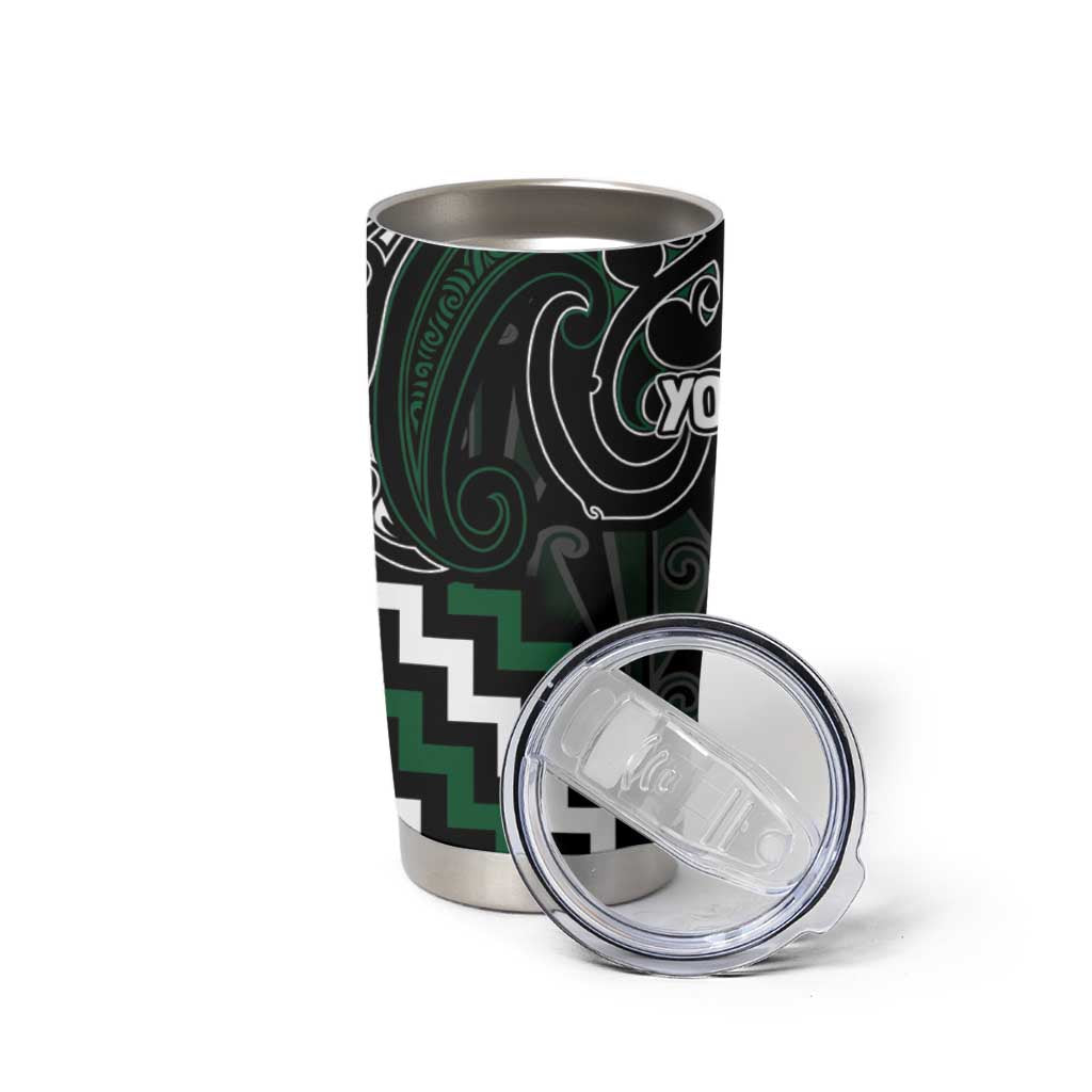 Maori Taiaha Pounamu Whakairo Personalized Tumbler Cup Jade Poutama Motifs