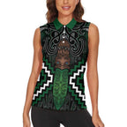Maori Taiaha Pounamu Whakairo Personalized Women Sleeveless Polo Shirt Jade Poutama Motifs