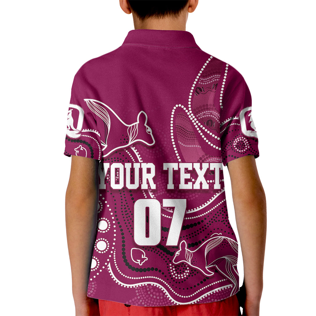 personalised-qld-maroons-rugby-indigenous-kid-polo-shirt-kangaroo-mix-boomerang