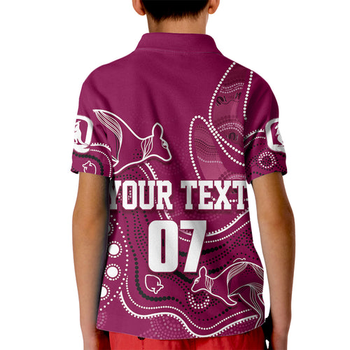 personalised-qld-maroons-rugby-indigenous-kid-polo-shirt-kangaroo-mix-boomerang
