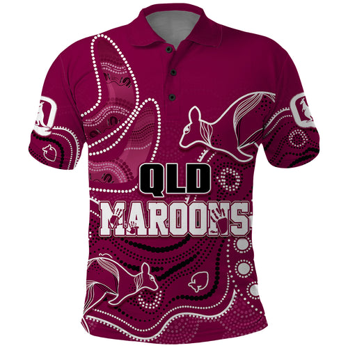 personalised-qld-maroons-rugby-indigenous-polo-shirt-kangaroo-mix-boomerang
