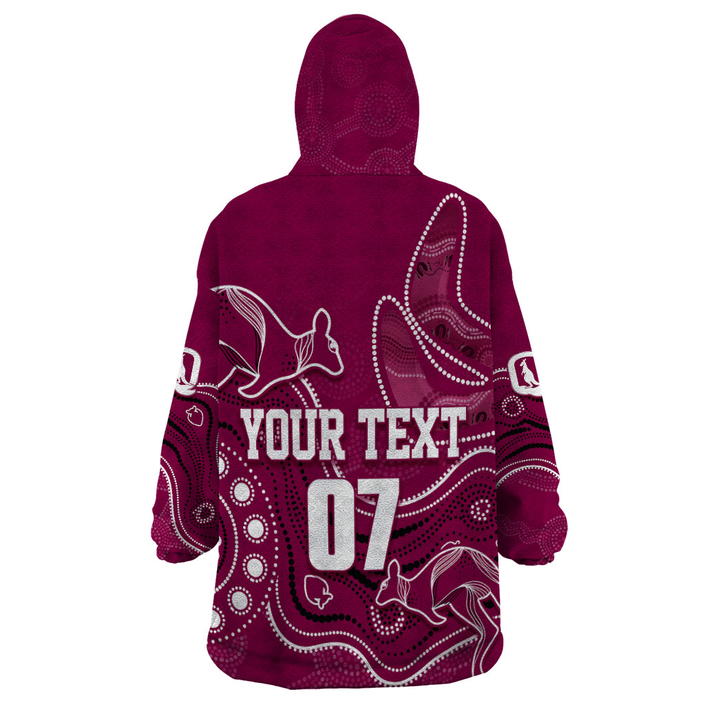 personalised-qld-maroons-rugby-indigenous-wearable-blanket-hoodie-kangaroo-mix-boomerang