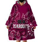 personalised-qld-maroons-rugby-indigenous-wearable-blanket-hoodie-kangaroo-mix-boomerang